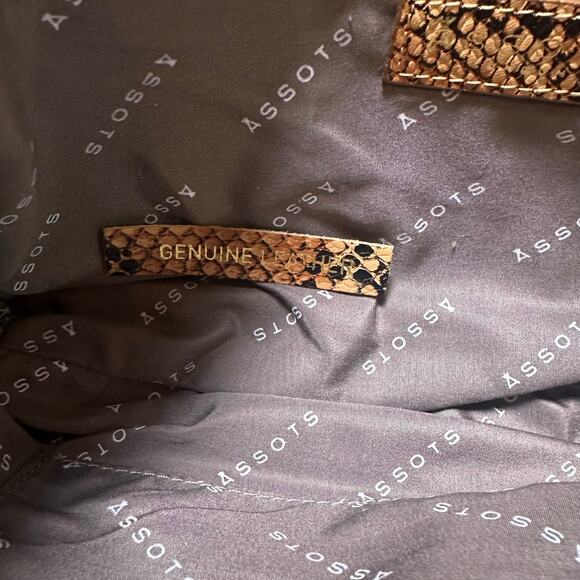 Assots London Leather Tan Snake Print Baguette Shoulder Bag - Picture 8 of 9